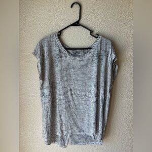 Athleta XL Breezy Stripe Tee "Breezy Crossback Tee" open back, stripes gray